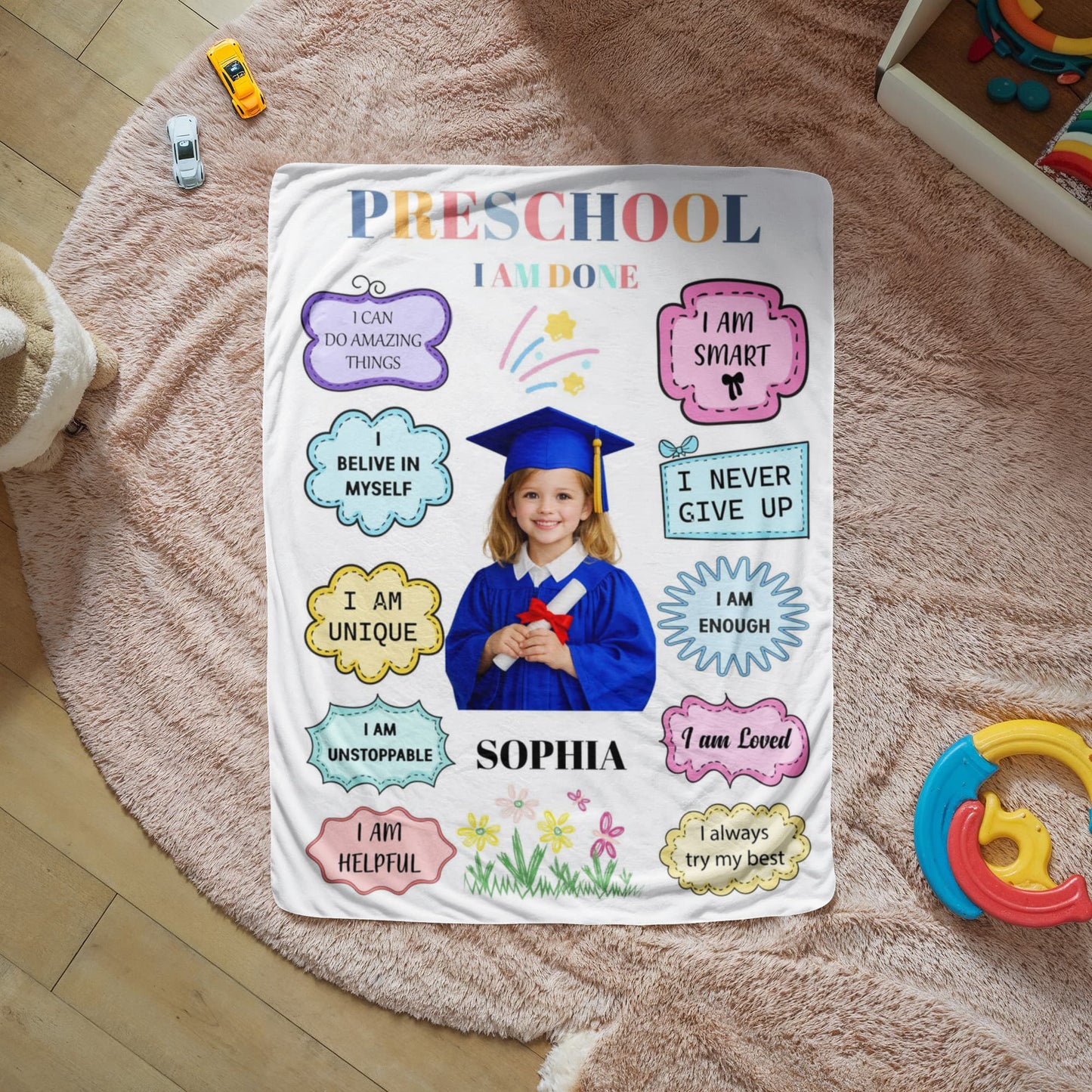 Personalized Preschool Graduation Photo Affirmation Blanket