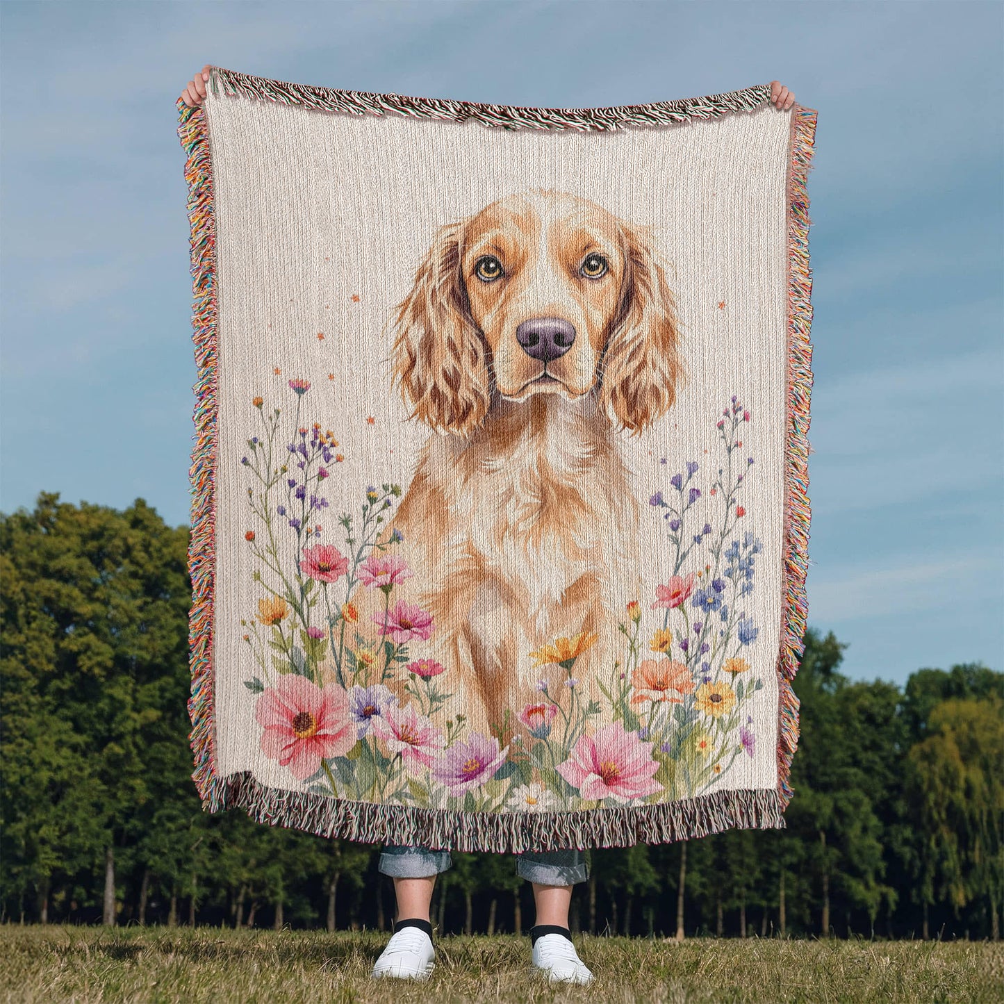 Cocker Spaniel Woven Cotton Throw Blanket-[Heartfelt Family Gift]