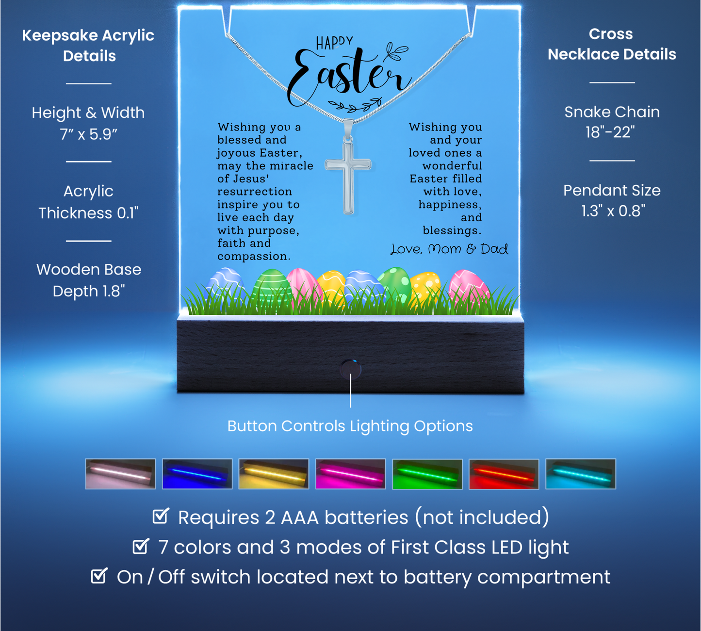 Personalized Easter Cross Necklace with Lighted Acrylic Sign