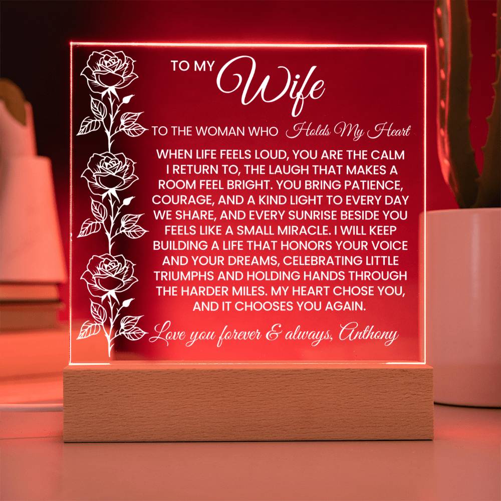 Wife Roses Lighted Plaque Gift