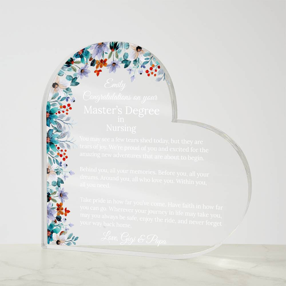 Personalized Master's Degree Heart Plaque