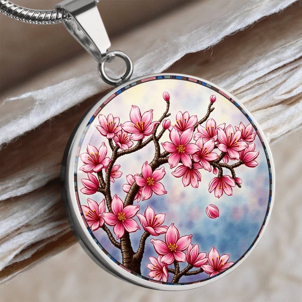Cherry blossom Floral Necklace with Engraving