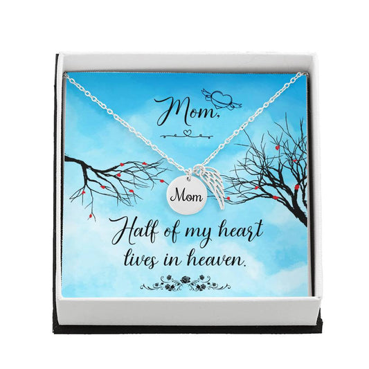 Mom Memorial Necklace Half of my Heart Lives in Heaven-[Heartfelt Family Gift]