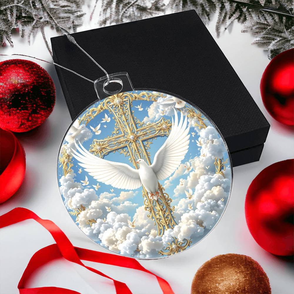 Cross and Dove Clear Acrylic Christmas Ornament-[Heartfelt Family Gift]