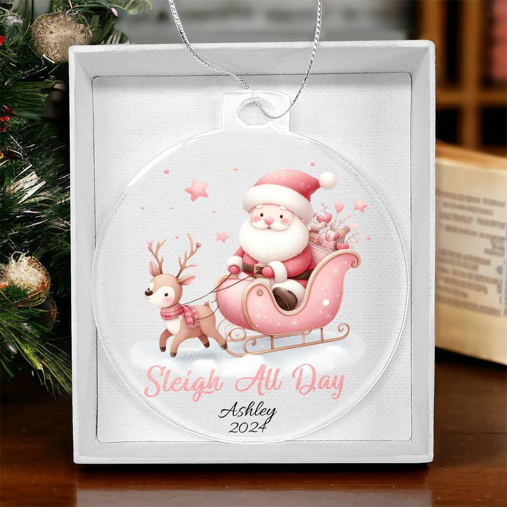 Pink Sleigh All Day Acrylic Christmas Ornament-[Heartfelt Family Gift]