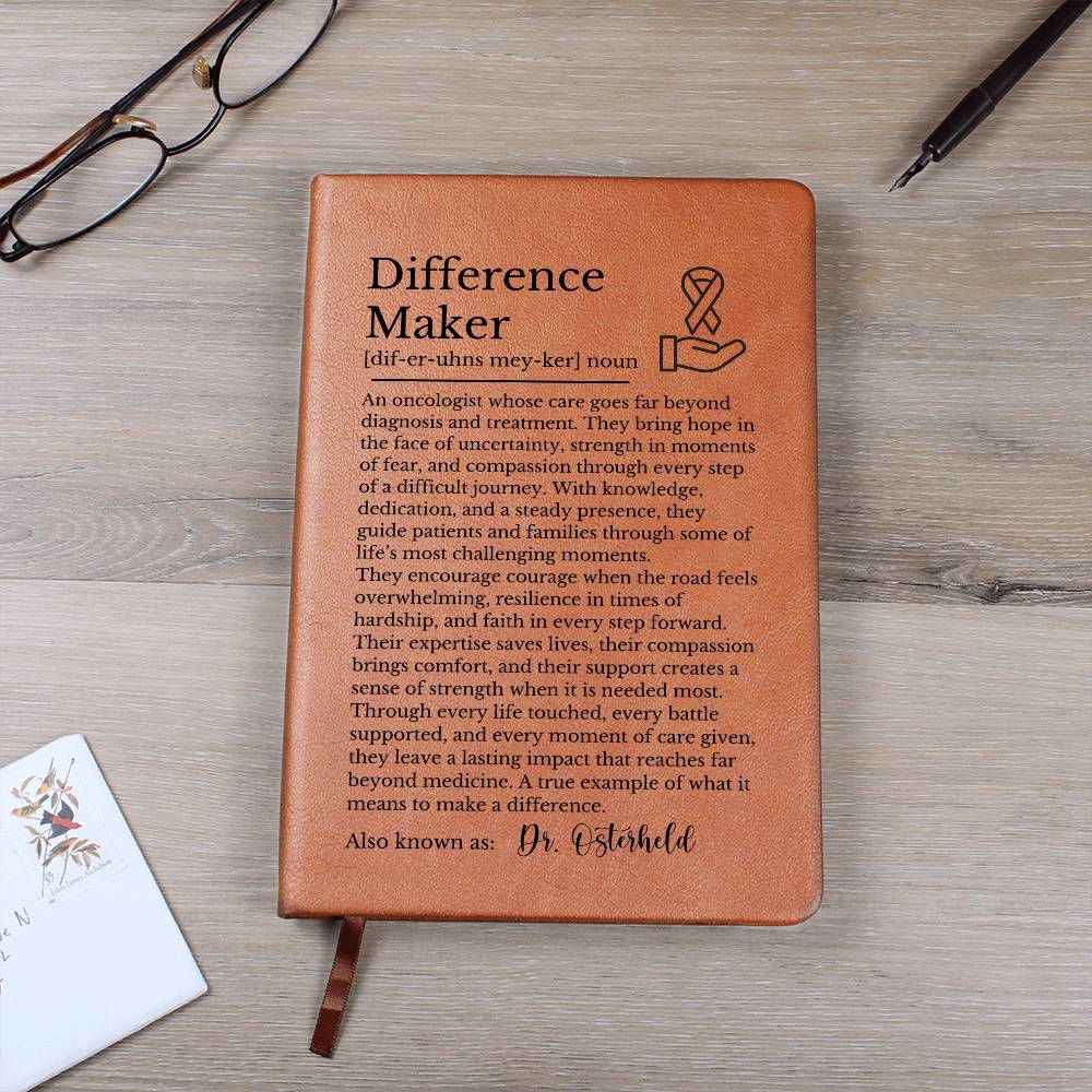 Oncologist Journal, Difference Maker Vegan Leather Notebook, Inspirational Gift for Doctors, Custom Personalized Journal, Unique Doctor Gift