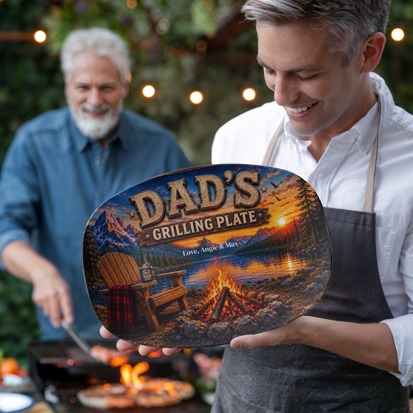 Personalized Dad's Grilling Plate, Custom BBQ Gift for Father, Outdoor Camping Themed Platter, Unique Father's Day Present