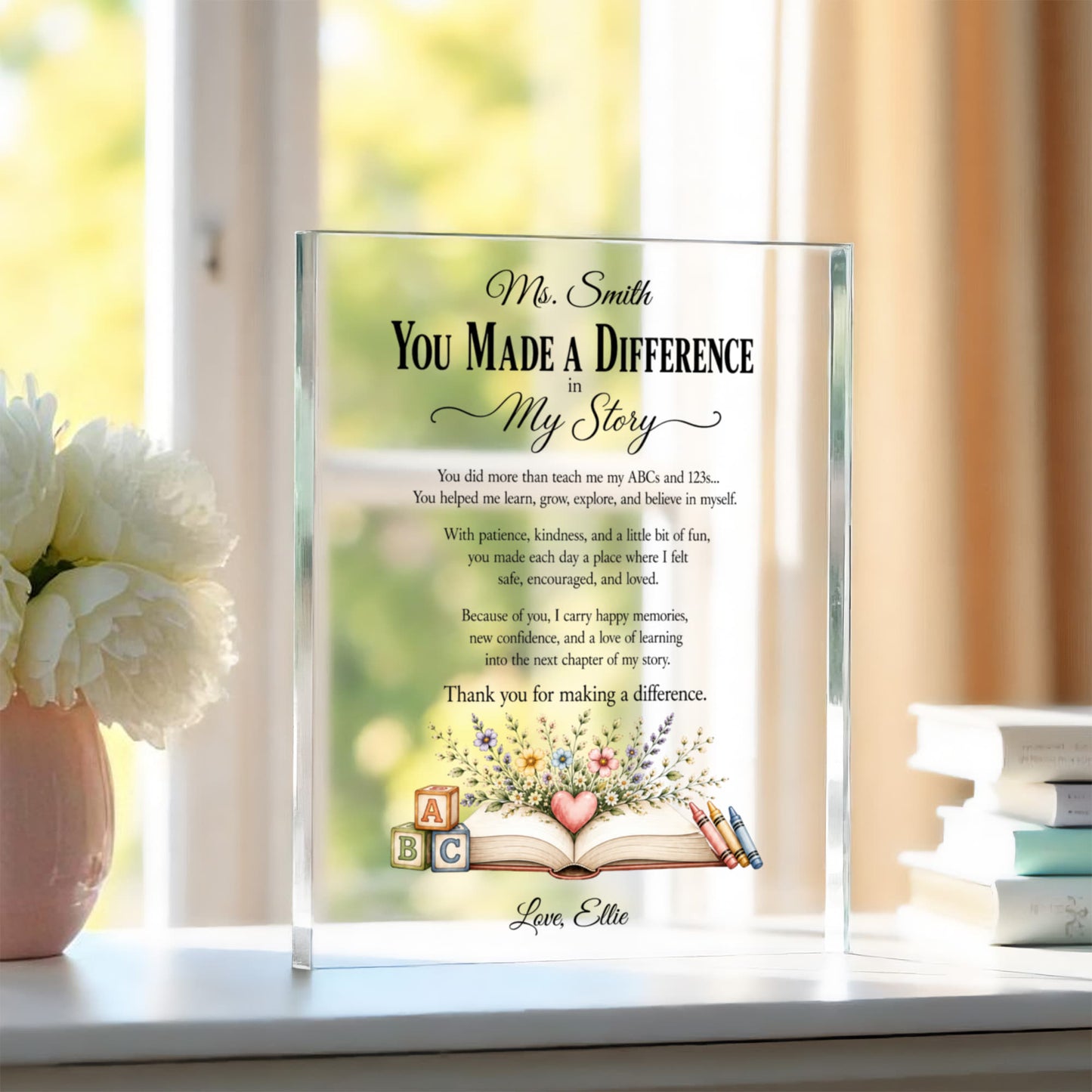 Preschool Daycare Teacher Appreciation Gift, You Made a Difference Acrylic Plaque, Thank You Teacher Keepsake, Educator Christmas Gift