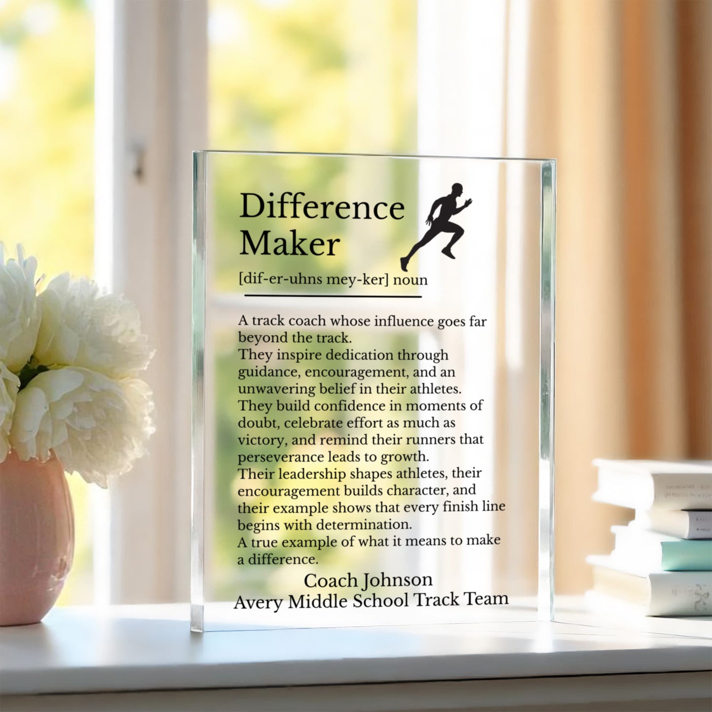 Track Coach Gift, Acrylic Block Plaque, Personalized Coach Gift, Runner Art, Unique Sports Gift for Coach, Appreciation Keepsake