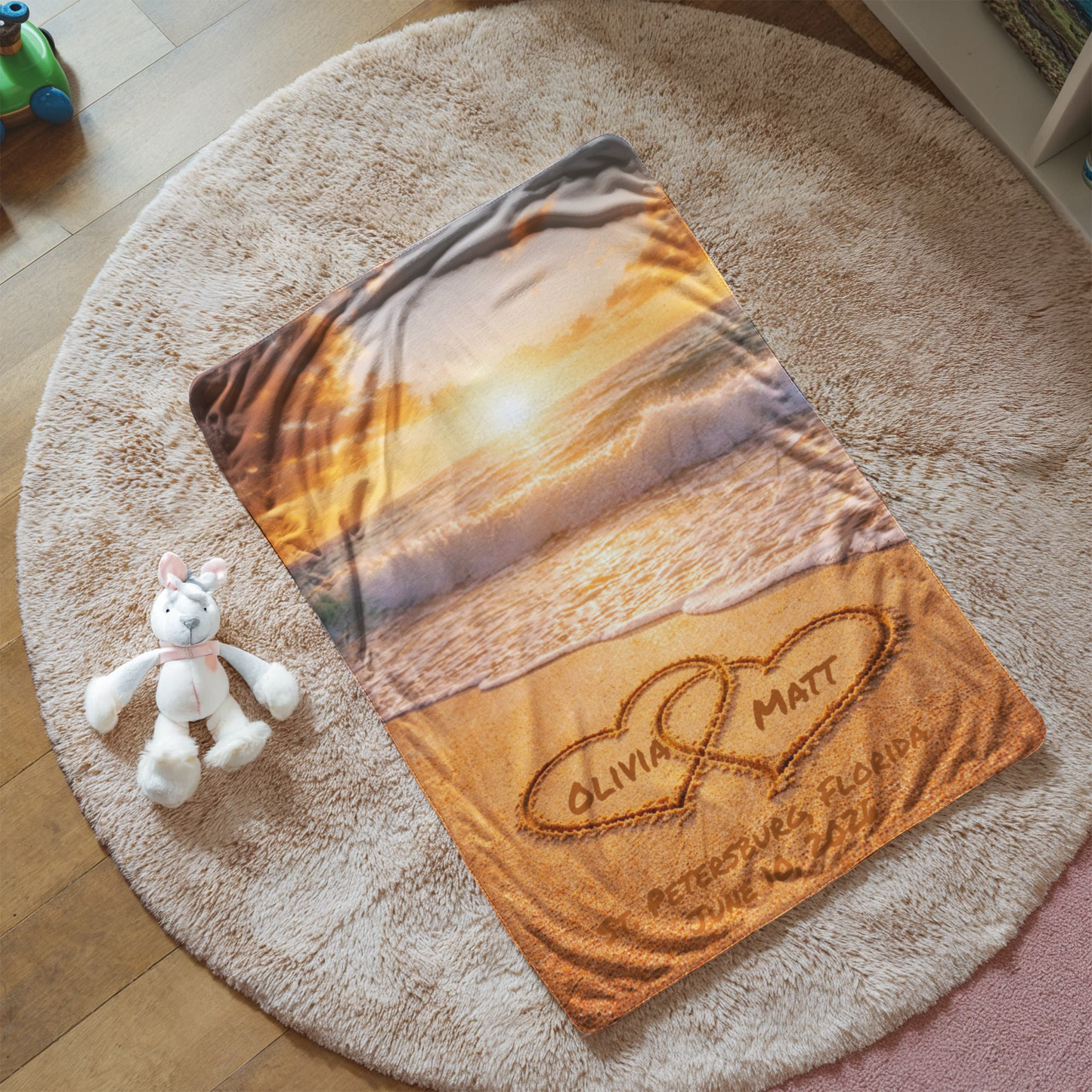 Names In The Sand Beach Wedding Anniversary Sherpa Fleece Blanket