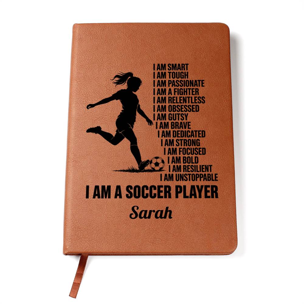 Personalized Soccer Player Affirmation Journal, Vegan Leather Cover, Empowering Gift, Custom Name, Motivation Notebook