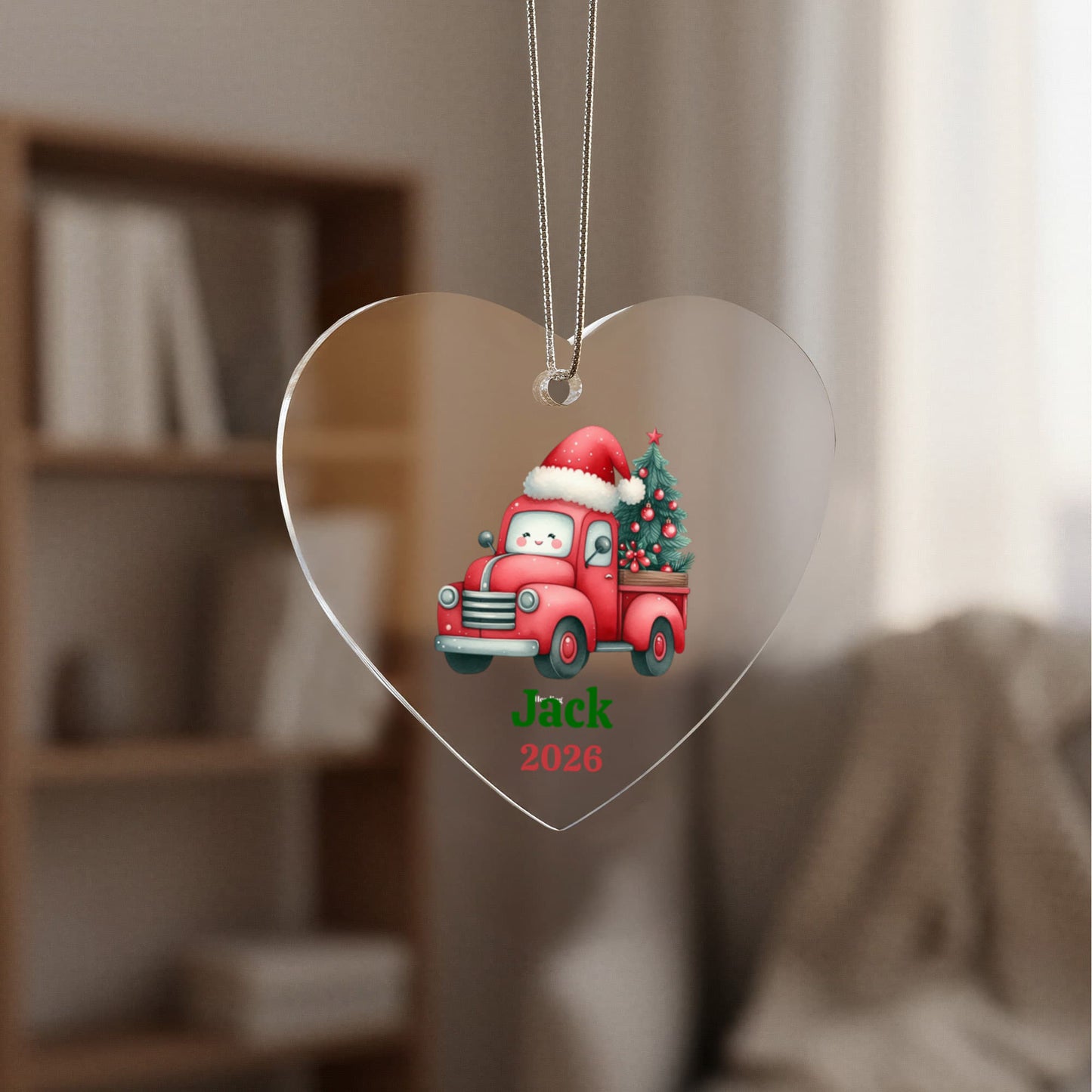 Kids Custom Name Red Truck Ornament