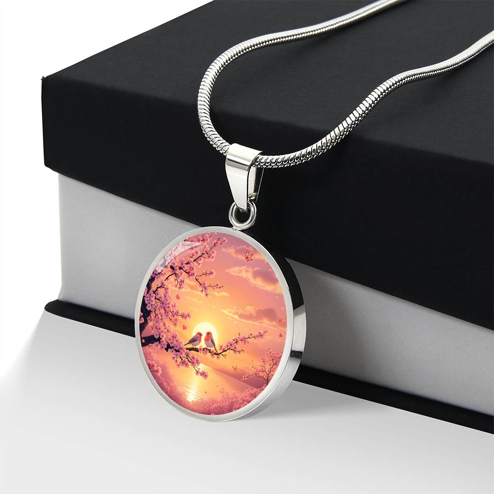 Love Birds Cherry Blossom Tree Pendant Necklace