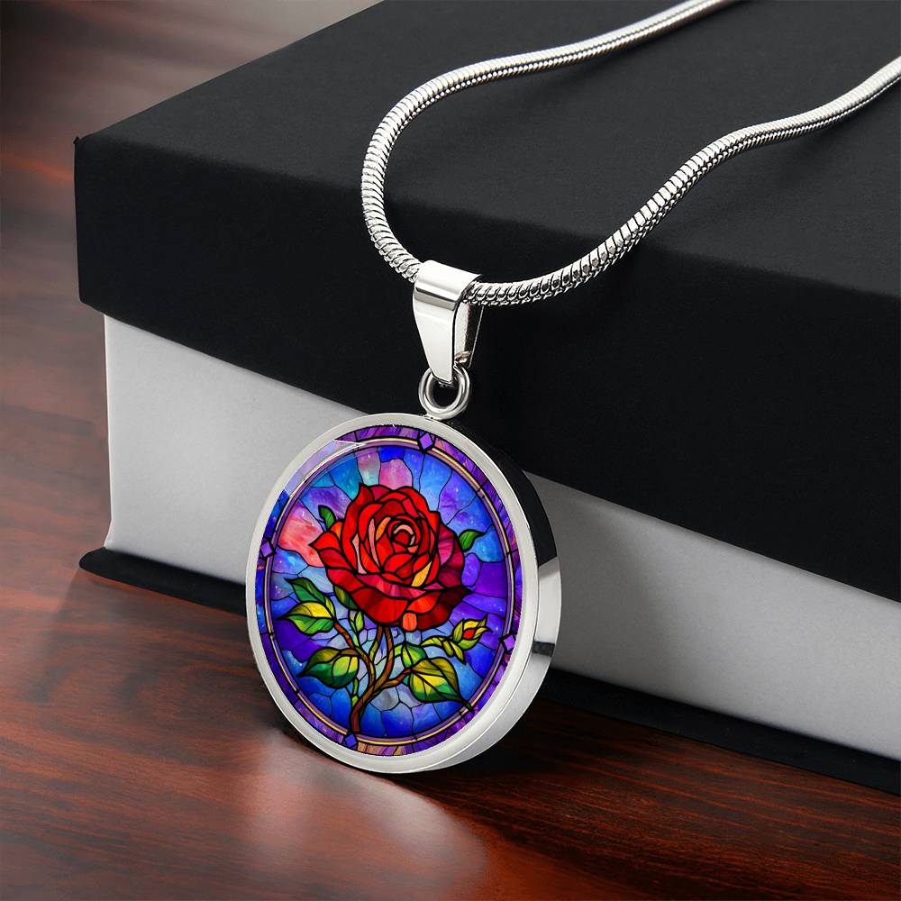 Red Rose Necklace with Engraving