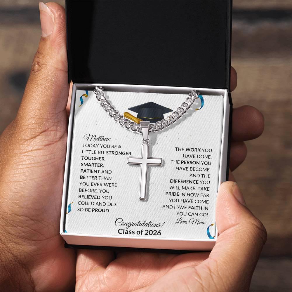 Graduation Cross Necklace Gift with Cuban Link Chain