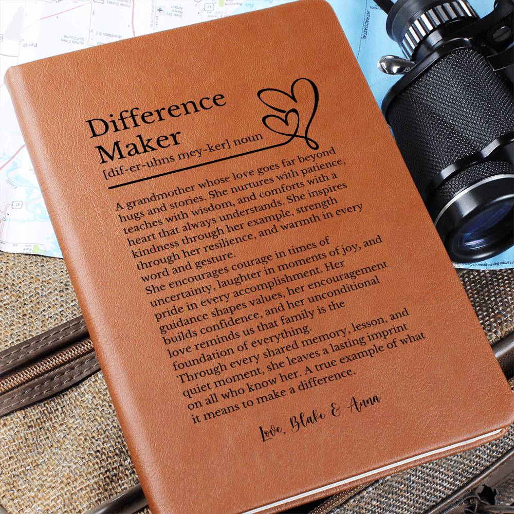Grandma Difference Maker Journal, Vegan Leather Gift, Inspirational Mother's Day, Personalized Leather Notebook, Sentimental Gift
