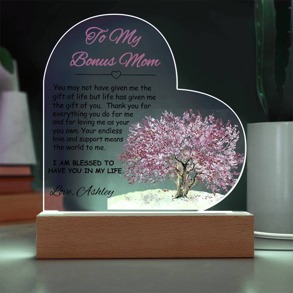 To My/Our Bonus Mom Acrylic Heart Plaque Gift-[Heartfelt Family Gift]