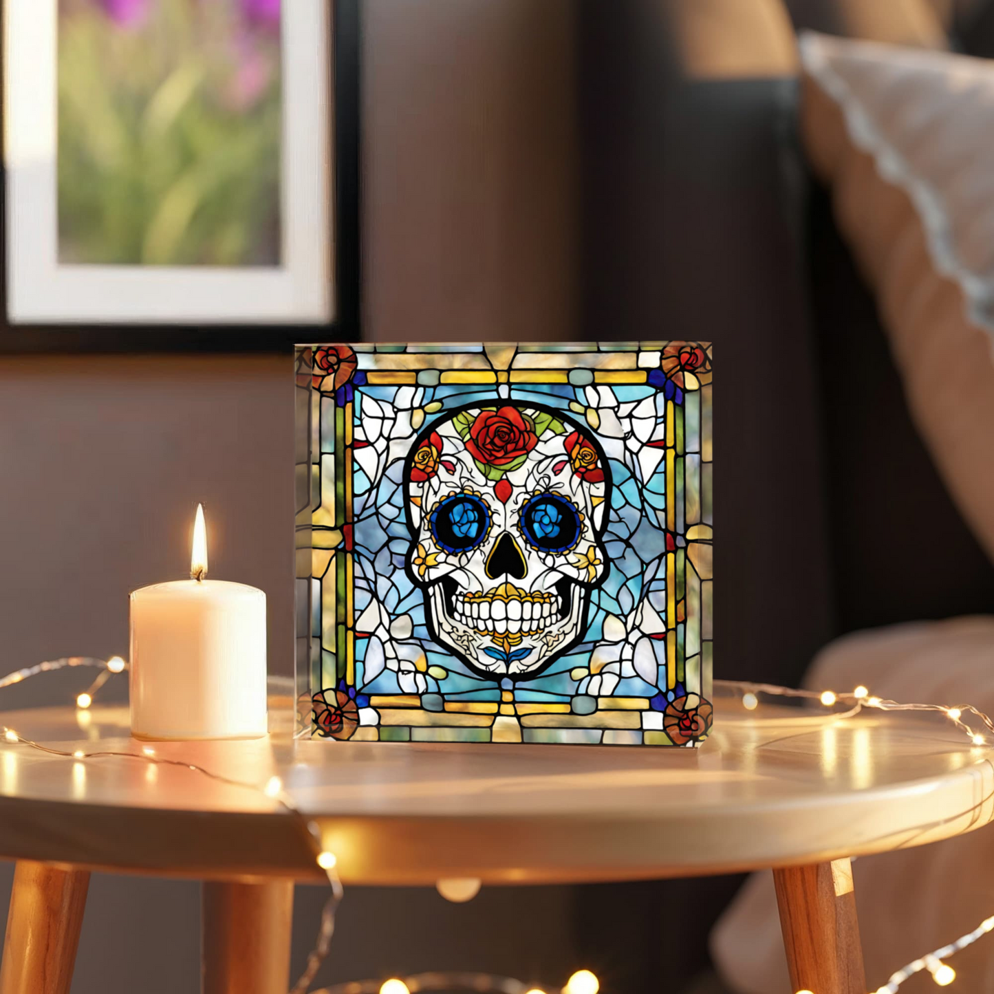 Sugar Skull Stained Glass Style Acrylic Decor