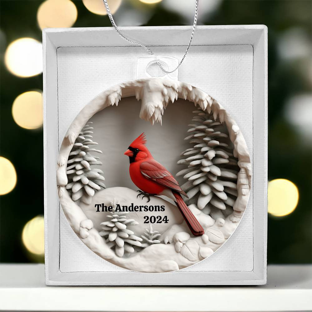 Cardinal Family Name Date Custom Christmas Ornament-[Heartfelt Family Gift]