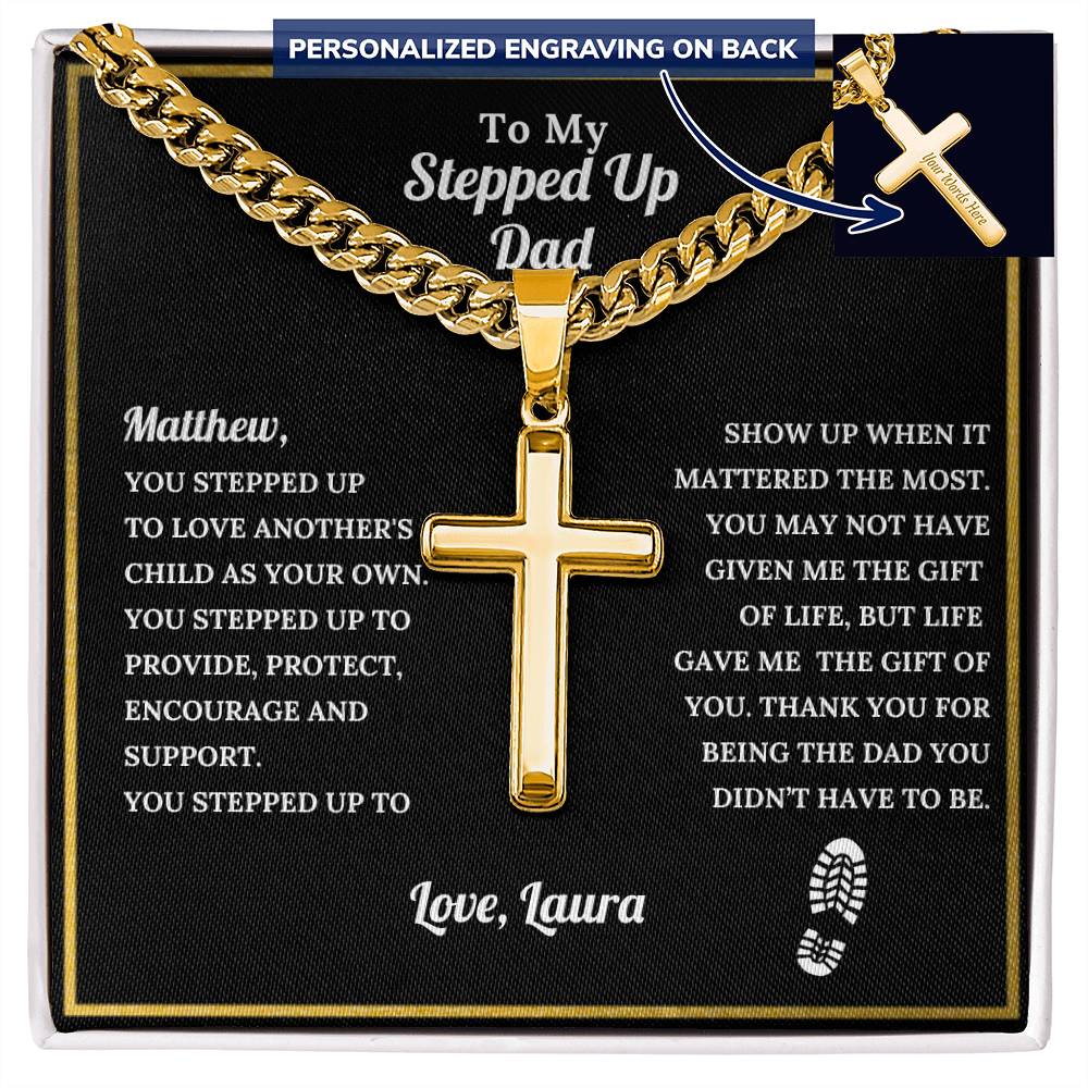 Personalized Stepdad Cross with Cuban Link Chain