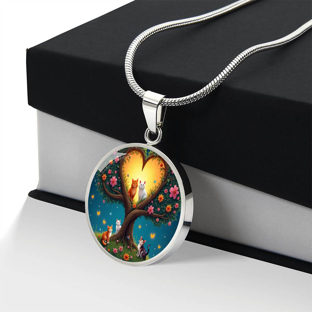 Personalized Cat Lover Pendant Necklace, Engraved Cat Jewelry, Unique Cat Gift, Heart-Shape Tree Design, Pet Memorial Jewelry, rainbow bridge