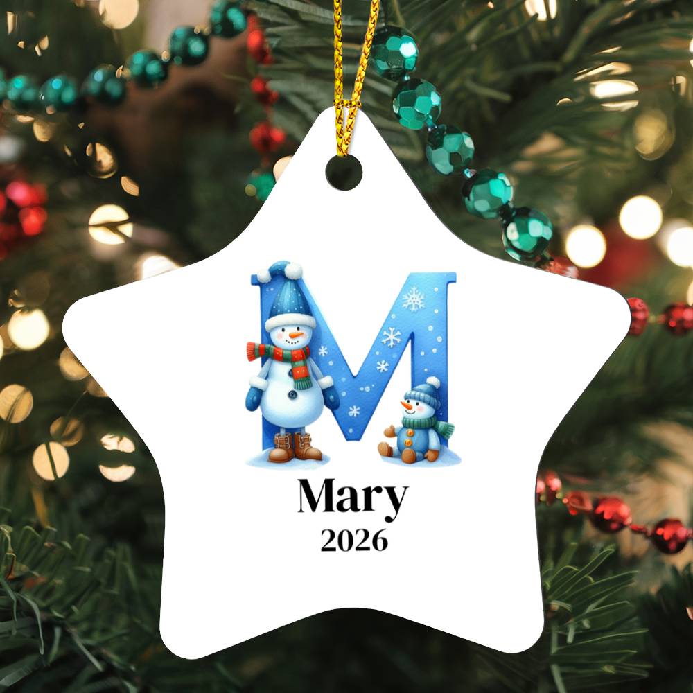 Snowman Initial Star Ornament