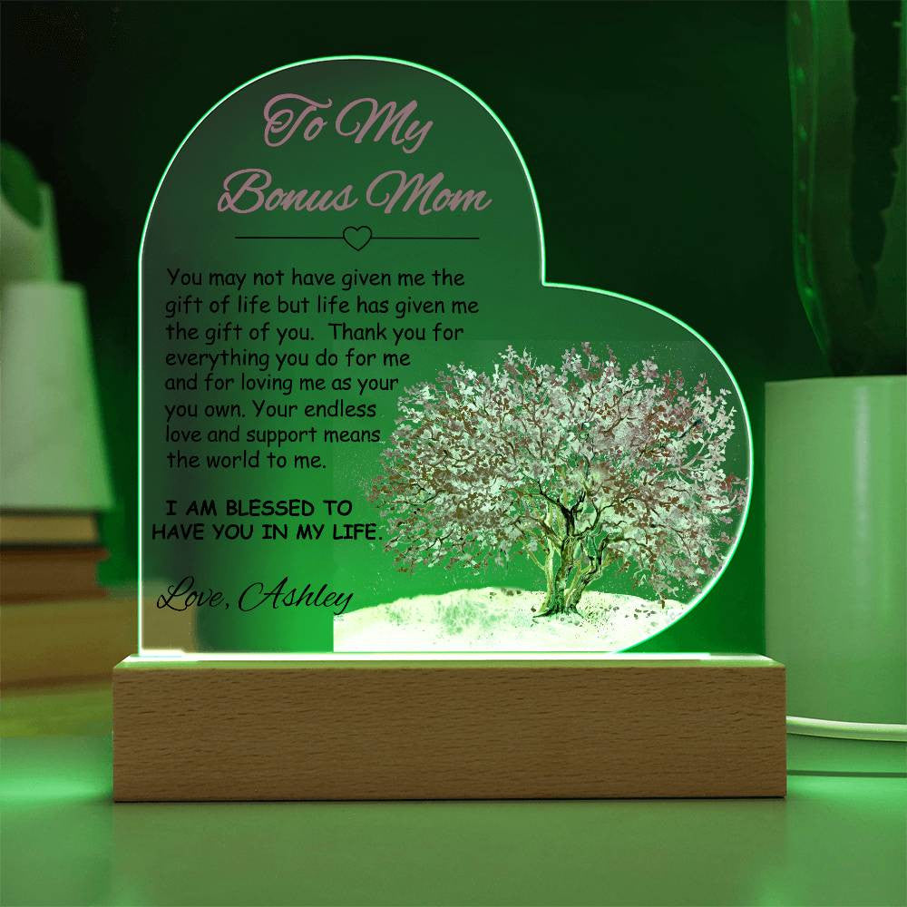 To My/Our Bonus Mom Acrylic Heart Plaque Gift-[Heartfelt Family Gift]