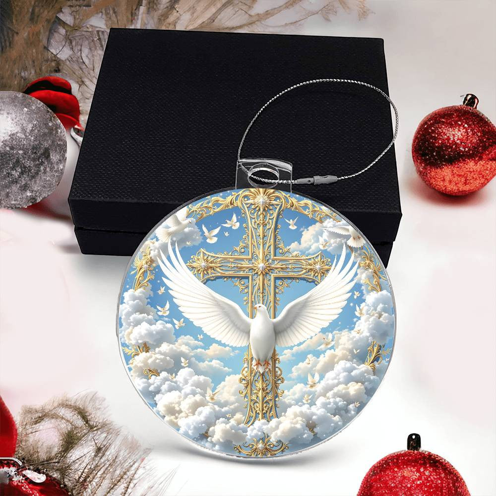 Cross and Dove Clear Acrylic Christmas Ornament-[Heartfelt Family Gift]