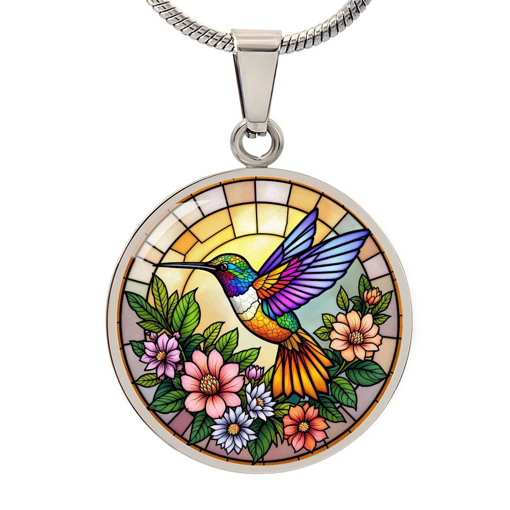 Hummingbird Floral Necklace with Engraving