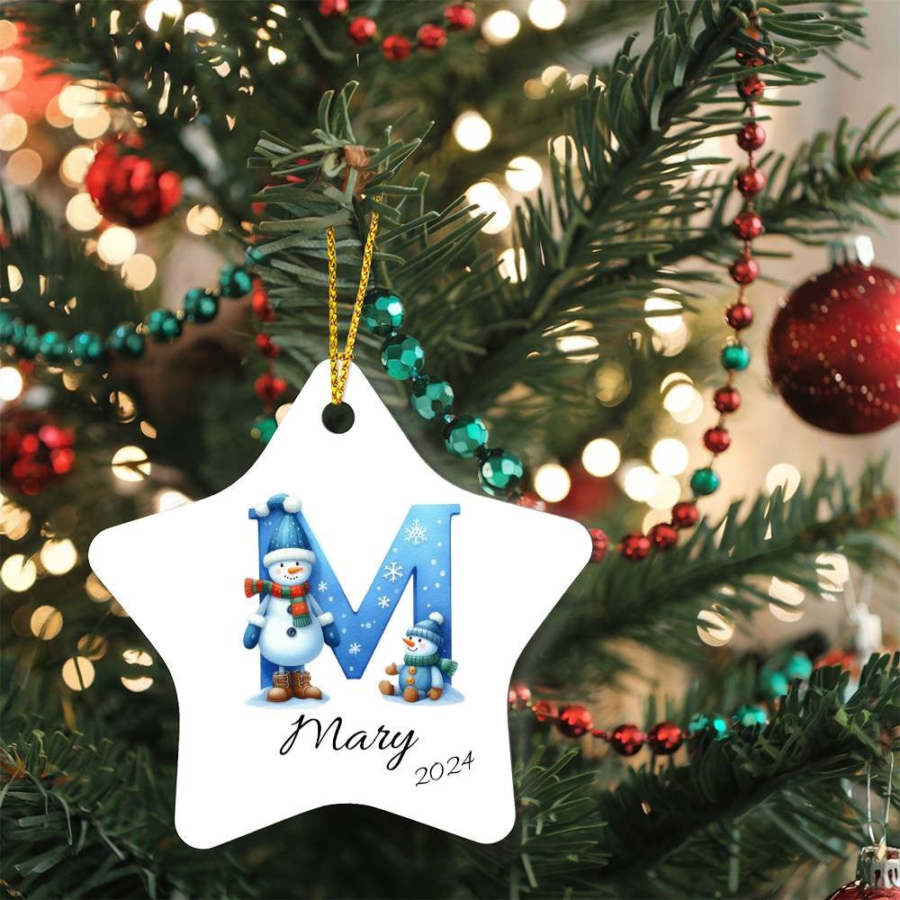 Snowman Initial Star Ornament-[Heartfelt Family Gift]