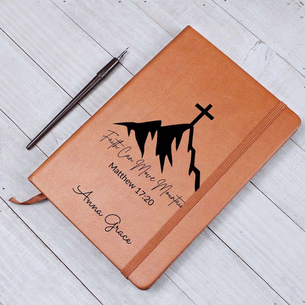 Personalized Bible Verse Journal, Faith Can Move Mountains Matthew 17:20, Christian Gift for Women, Custom Name Scripture Keepsake