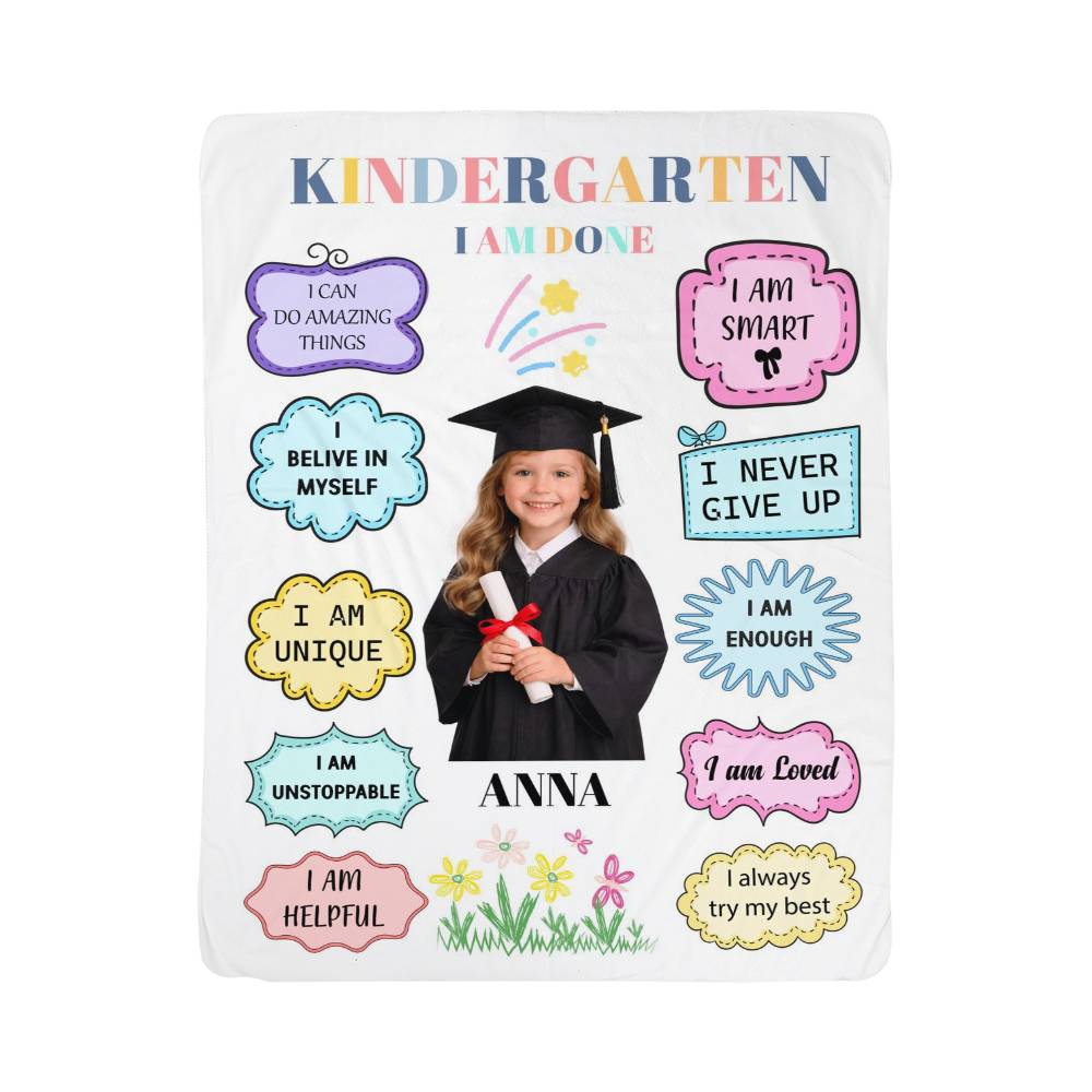 Personalized Kindergarten Graduation Photo Affirmation Blanket