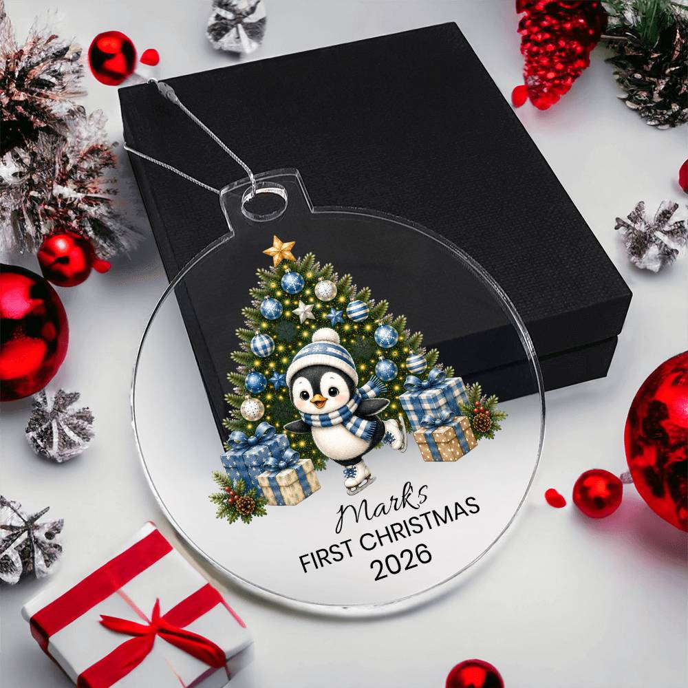 Personalized Penguin Christmas Ornament for Kids