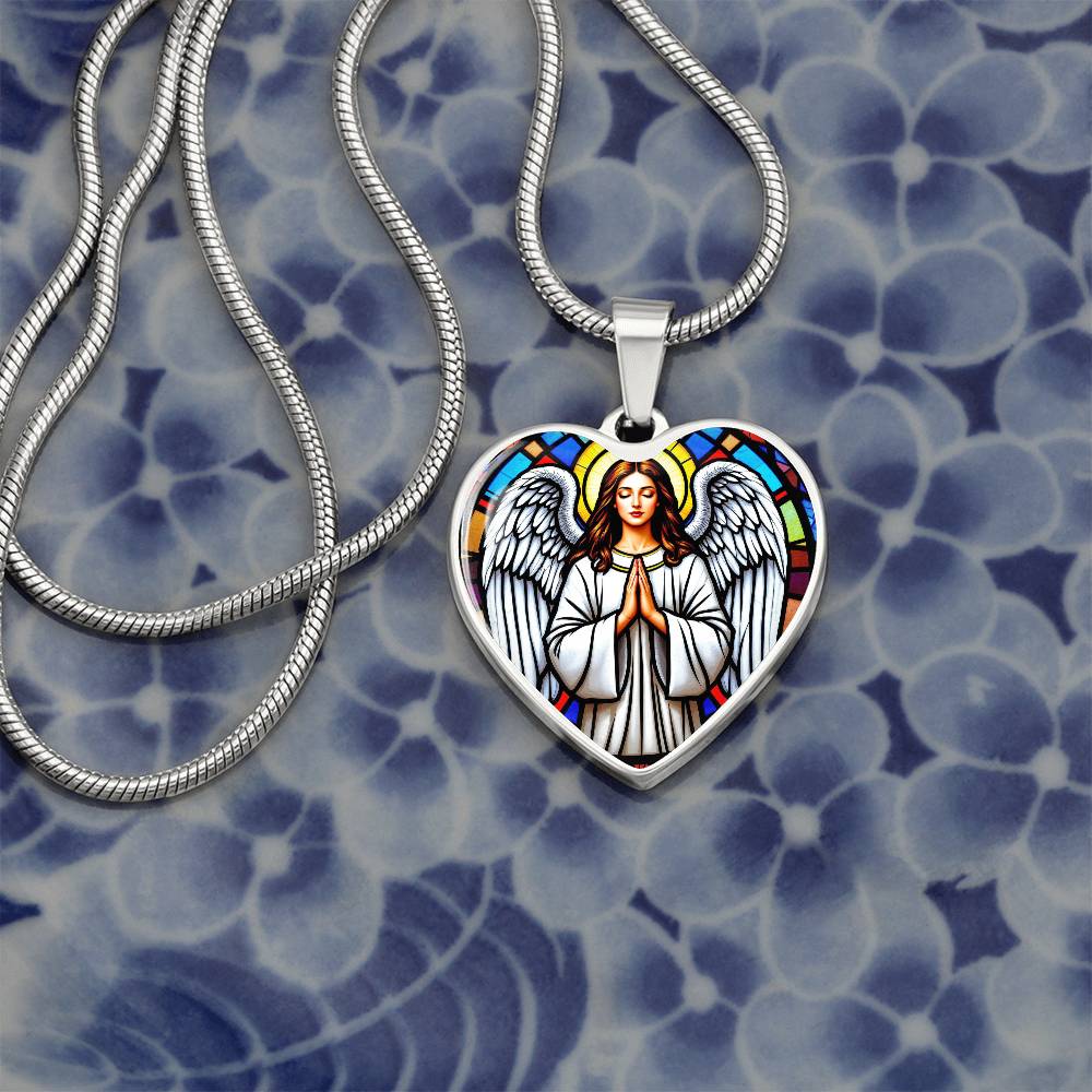 Guardian Angel Faux Stain Glass Pendant Necklace
