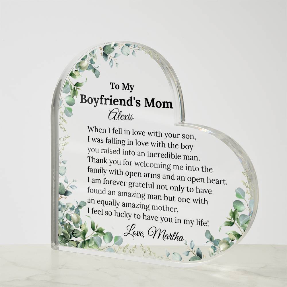 Personalized Boyfriend's Mom Heart Plaque