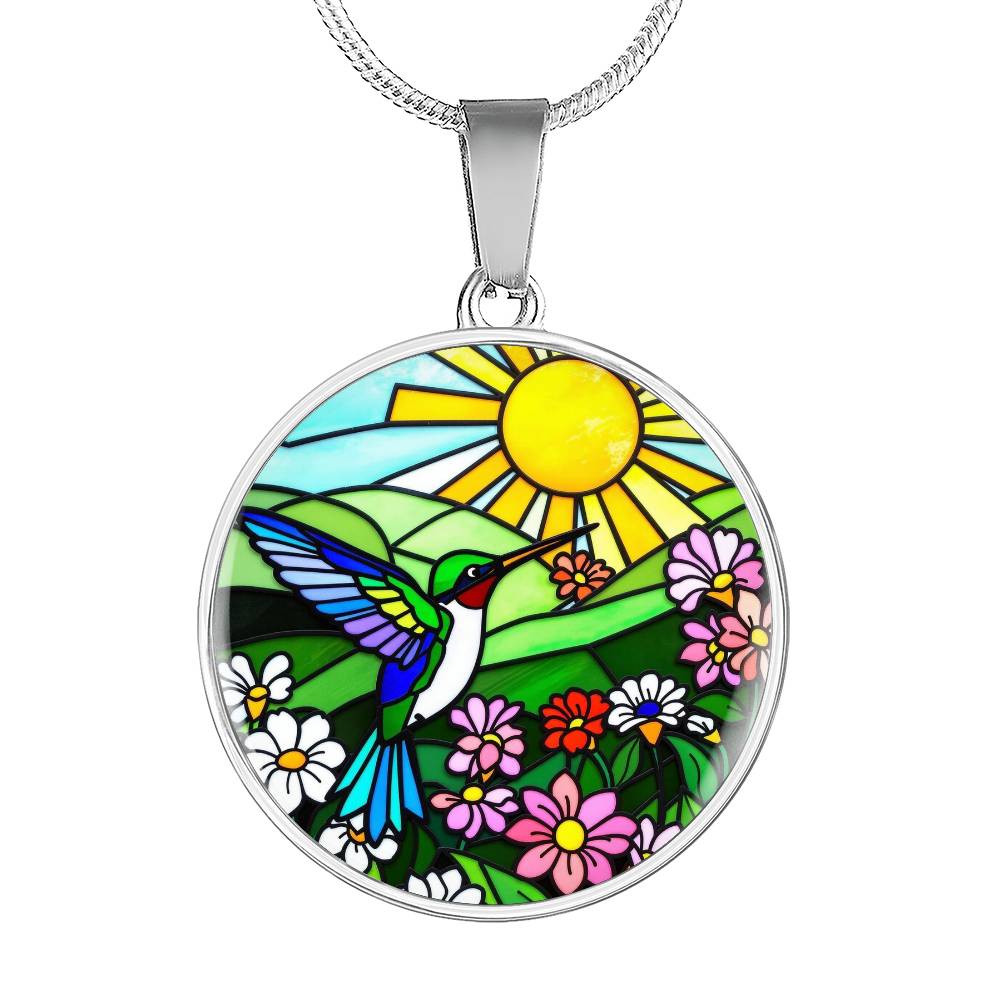 Hummingbird Pendant Necklace, Floral Jewelry Gift, Stained Glass Art Hummingbird Charm, Nature Inspired Necklace Gift
