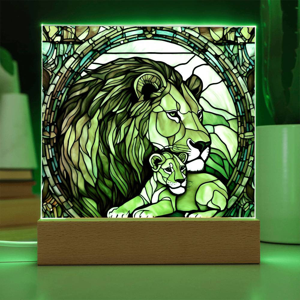 Mama Lion and Cub Acrylic Square Plaque-[Heartfelt Family Gift]