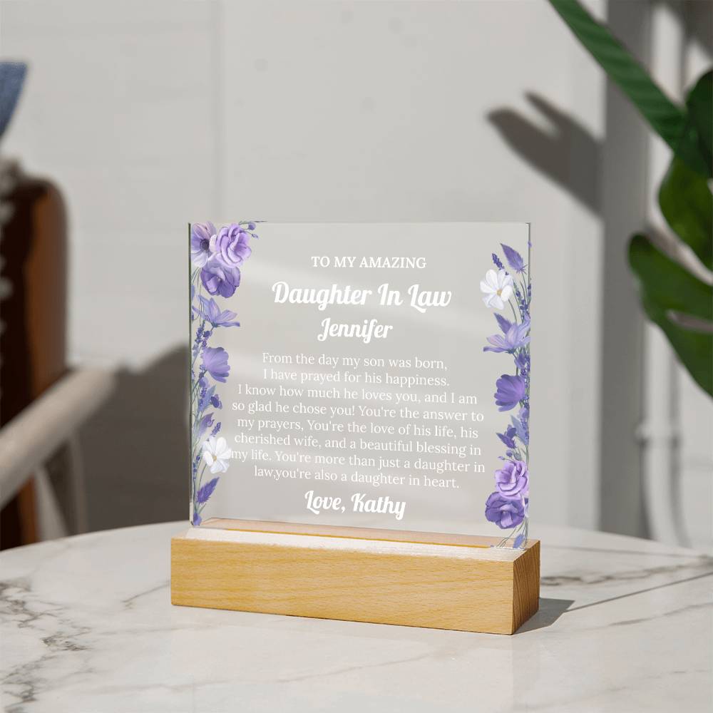 Daughter In Law Gift, Personalized Acrylic Plaque