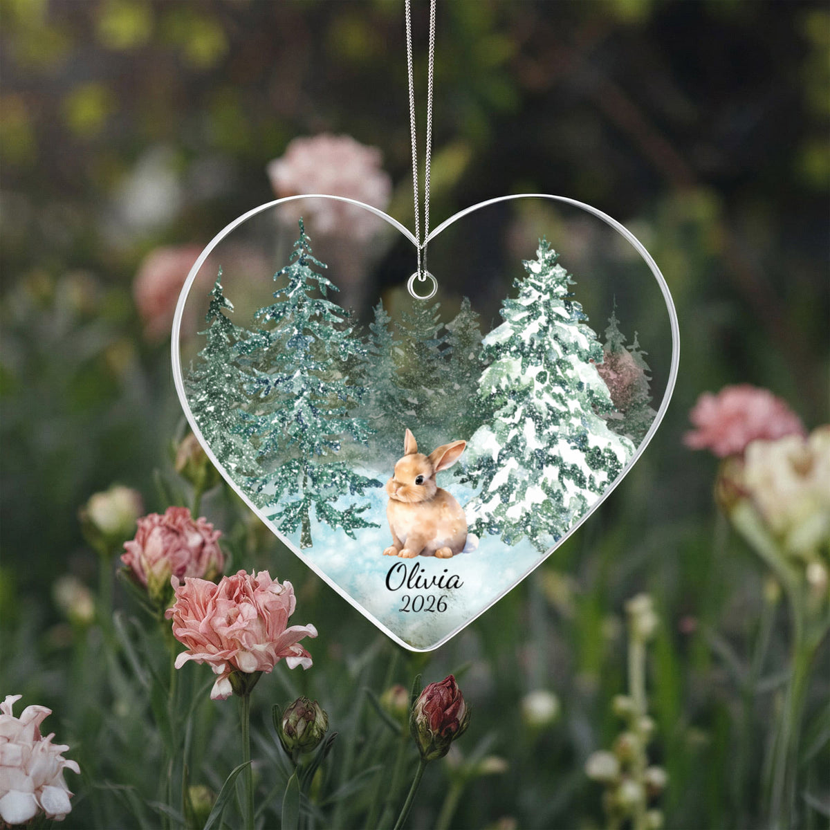 Bunny Woodland Heart Christmas Ornament for Kids