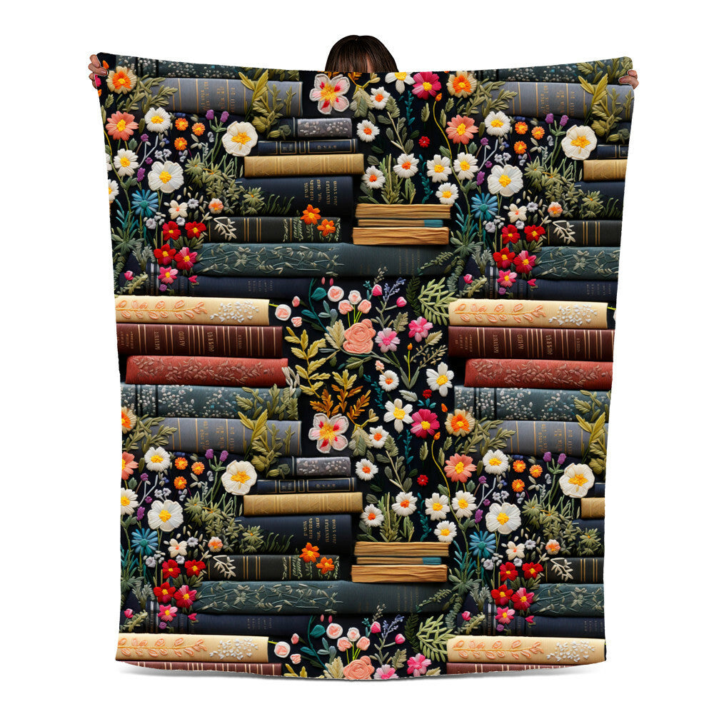 Book Lover Floral Fleece Blanket-[Heartfelt Family Gift]