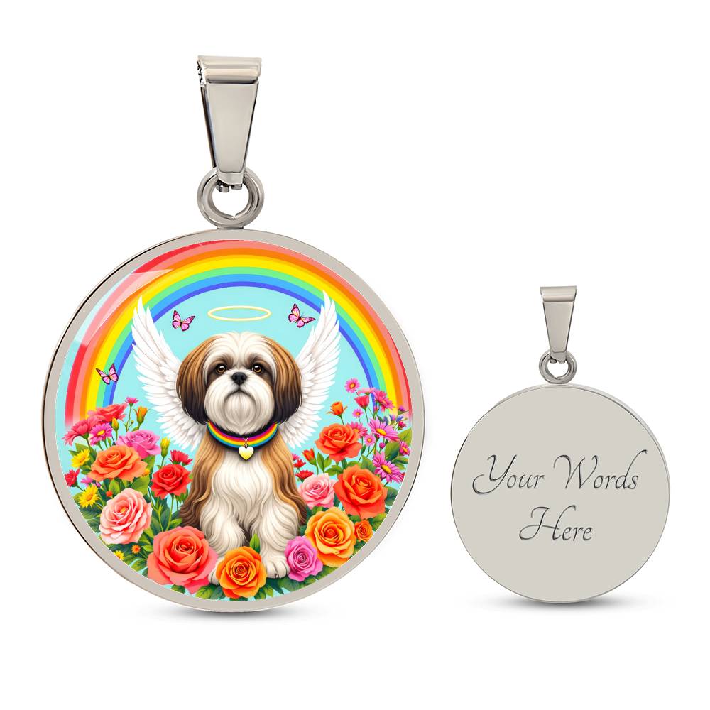 Shih Tzu Memorial Necklace with Rainbow Bridge, Personalized Pet Keepsake Pendant