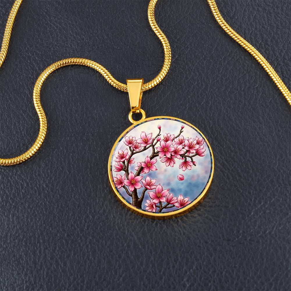 Cherry blossom Floral Necklace with Engraving