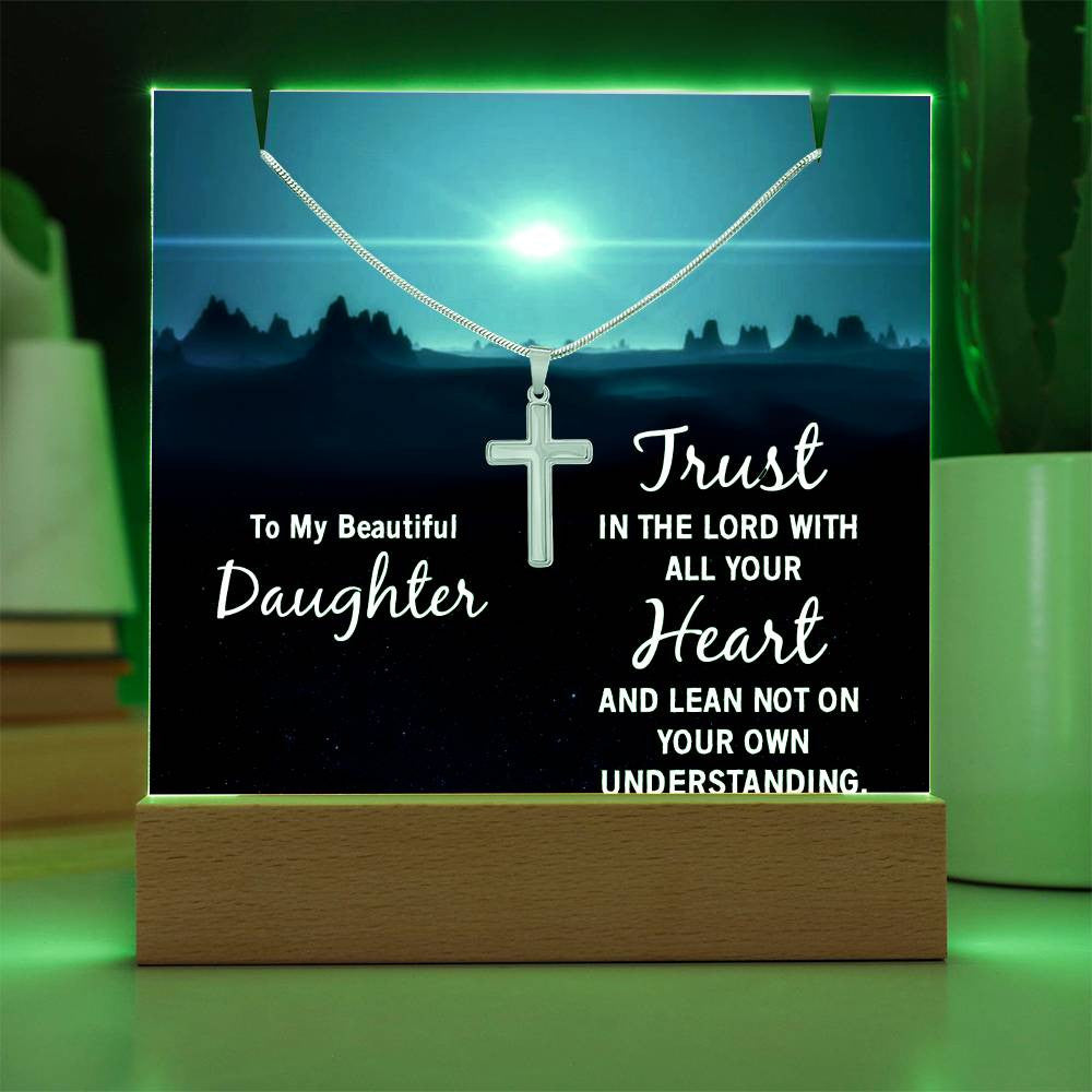 Daughter Trust in the Lord Religious Plaque & Cross Gift Set-[Heartfelt Family Gift]
