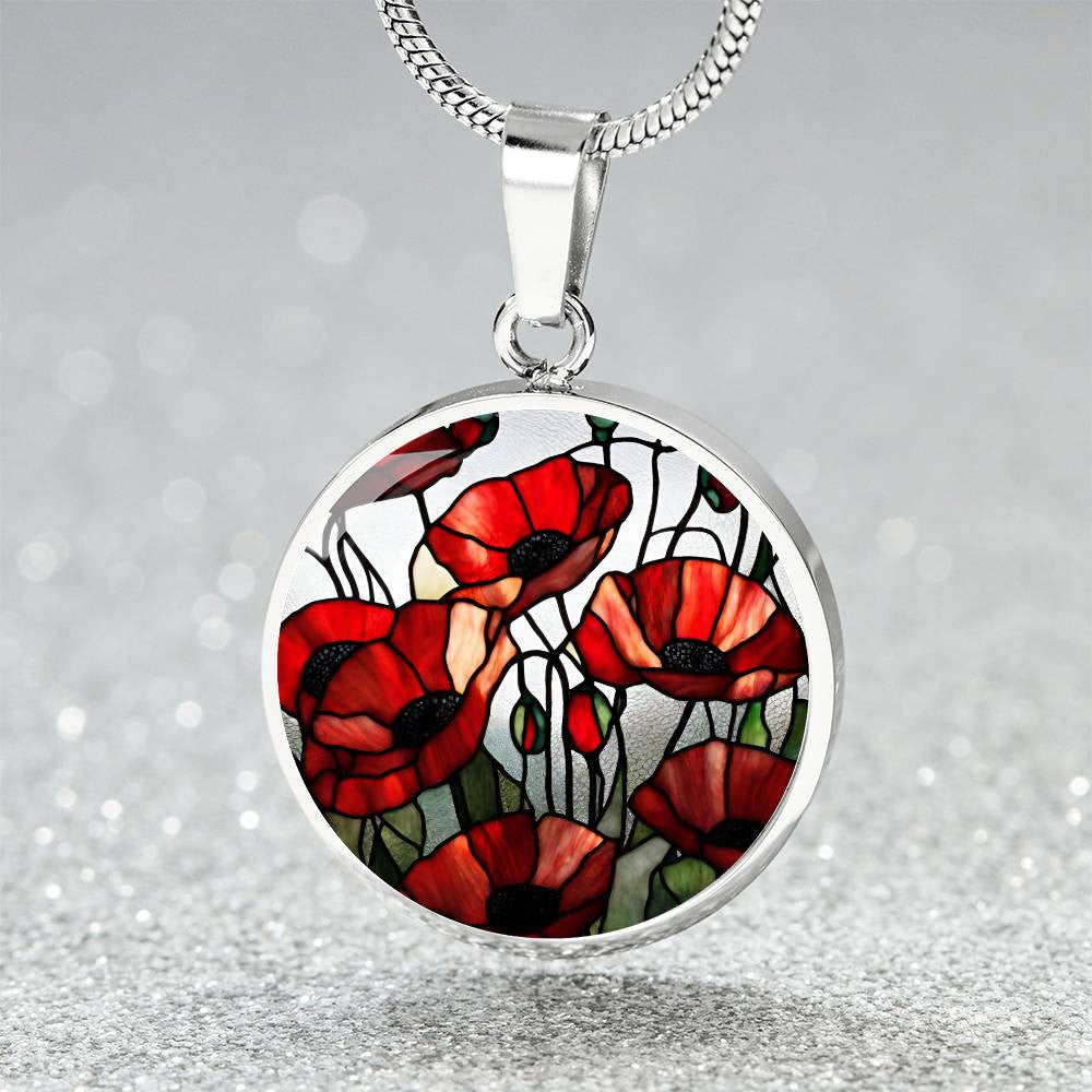Red Poppy Flower Necklace or Bangle Bracelet with Optional Engraving-[Heartfelt Family Gift]