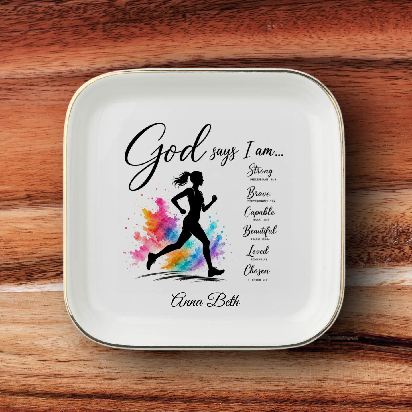 Running Christian Jewelry Dish, Faith Gift for Runner