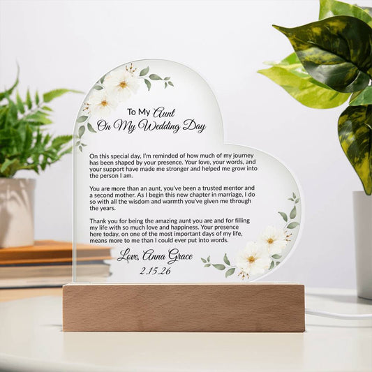 To My Aunt on My Wedding Day Acrylic Heart Plaque