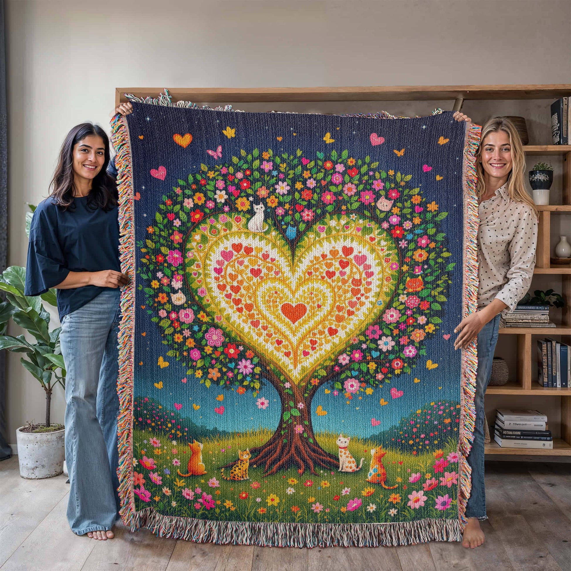 Cat Tree of Life Woven Cotton Throw Blanket-[Heartfelt Family Gift]