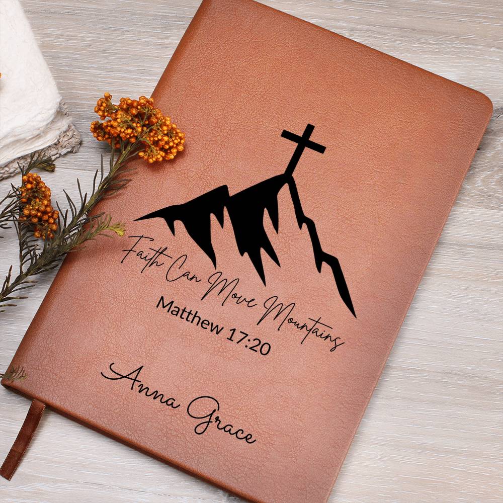 Personalized Bible Verse Journal, Faith Can Move Mountains Matthew 17:20, Christian Gift for Women, Custom Name Scripture Keepsake