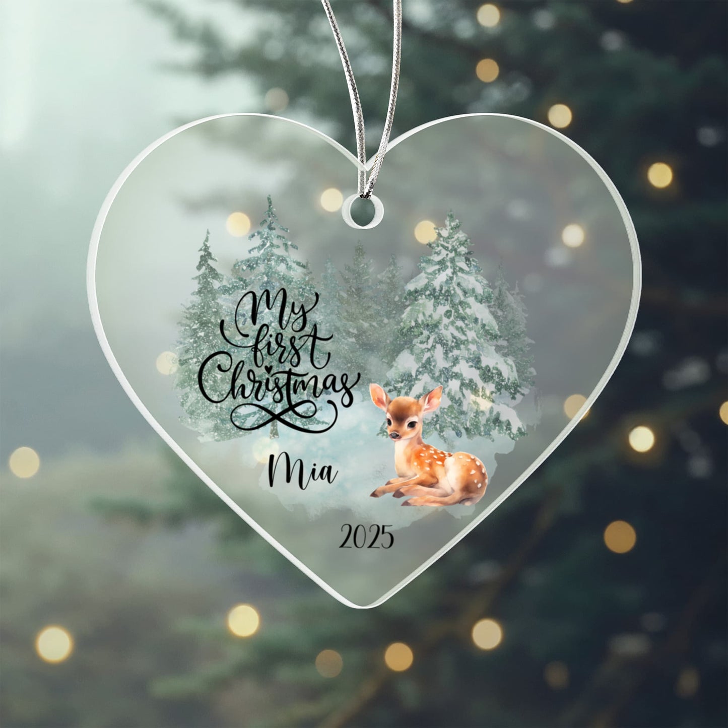 Woodland Deer Acrylic Heart Ornament