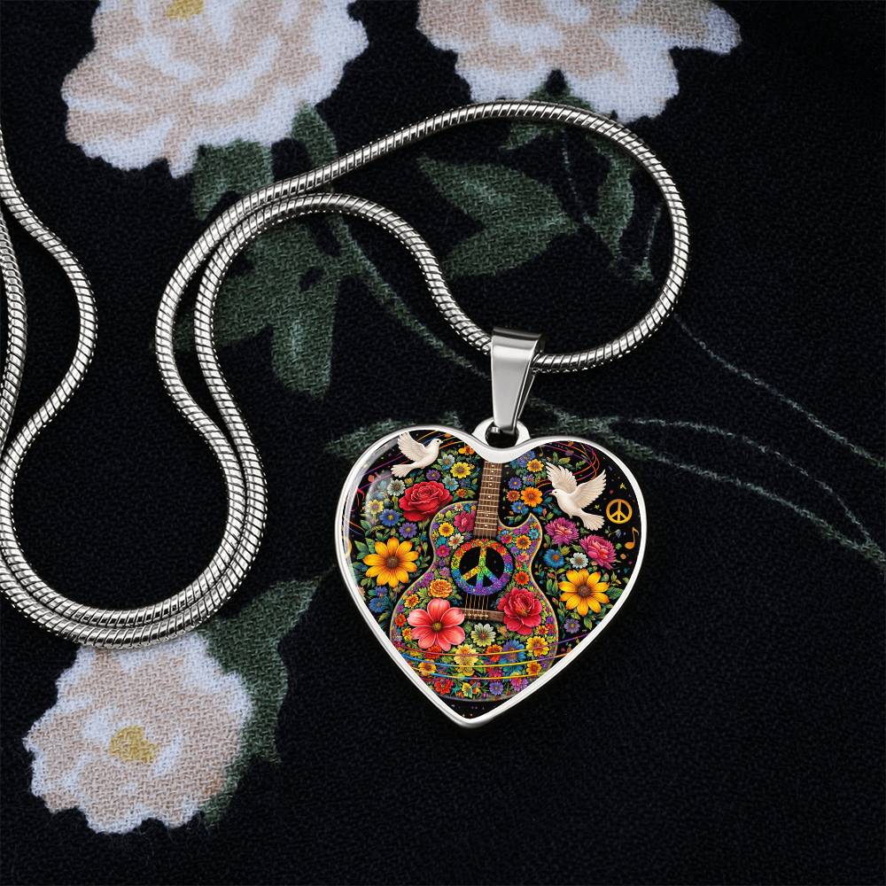 Peace Love Guitar Necklace with Engraving